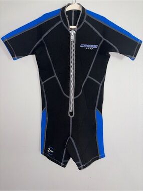Cressi Kids Shorty Wetsuit XS 1 Black Blue 2mm Front Zip Swim Snorkel Beach